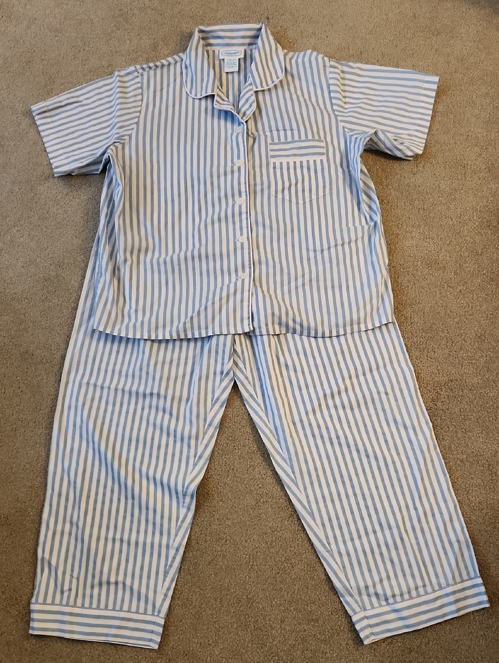 National Women’s Pajama Set – Size Petite L  - Blue White Striped